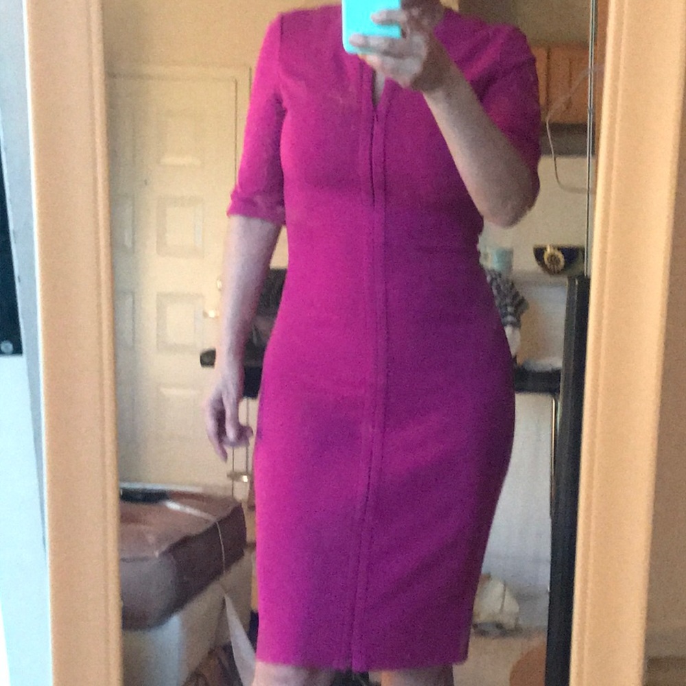 DVF Saturn front zipper career fuchsia dress